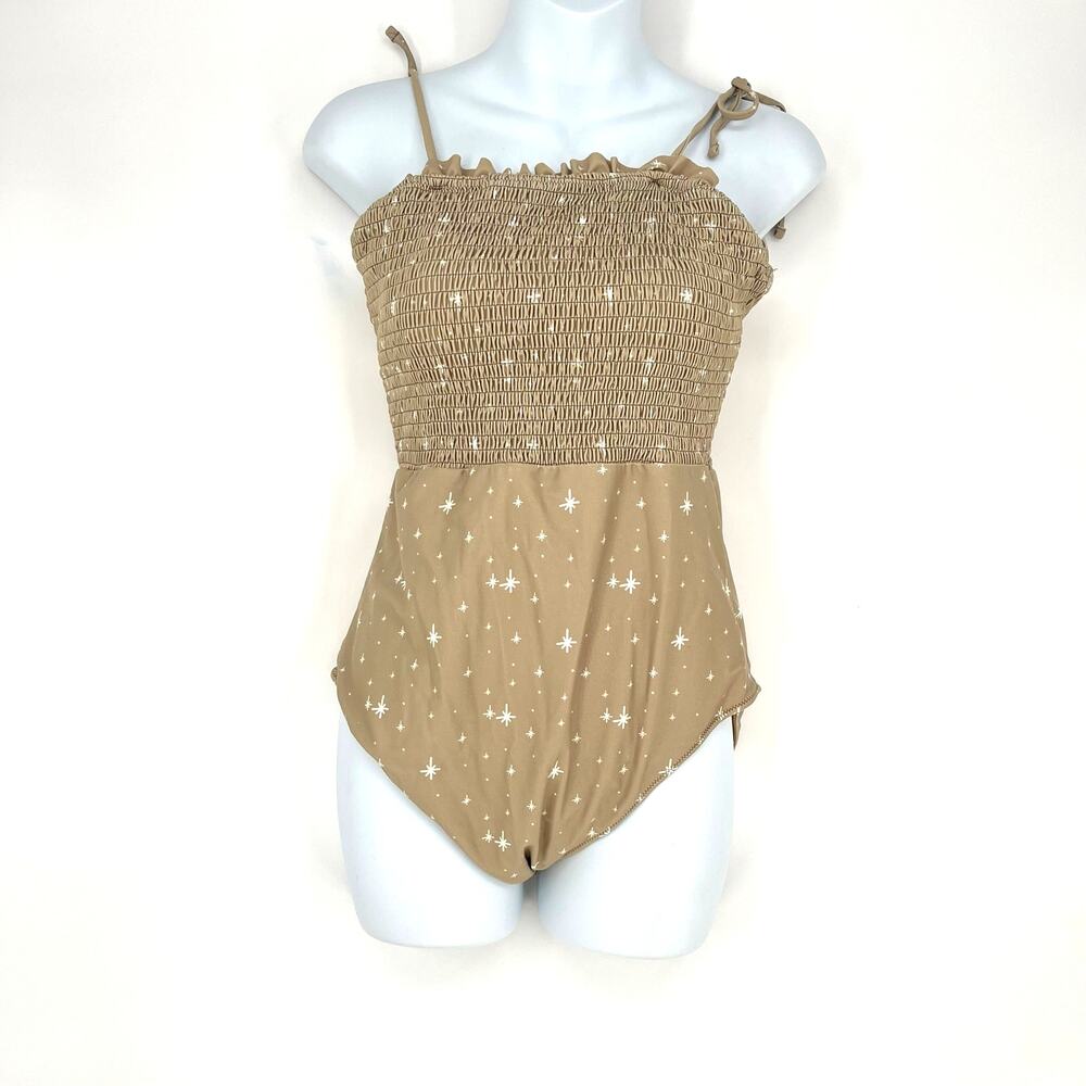Forever French Caitlyn Neier One Piece Swimsuit Large Smocked Floral Star Print